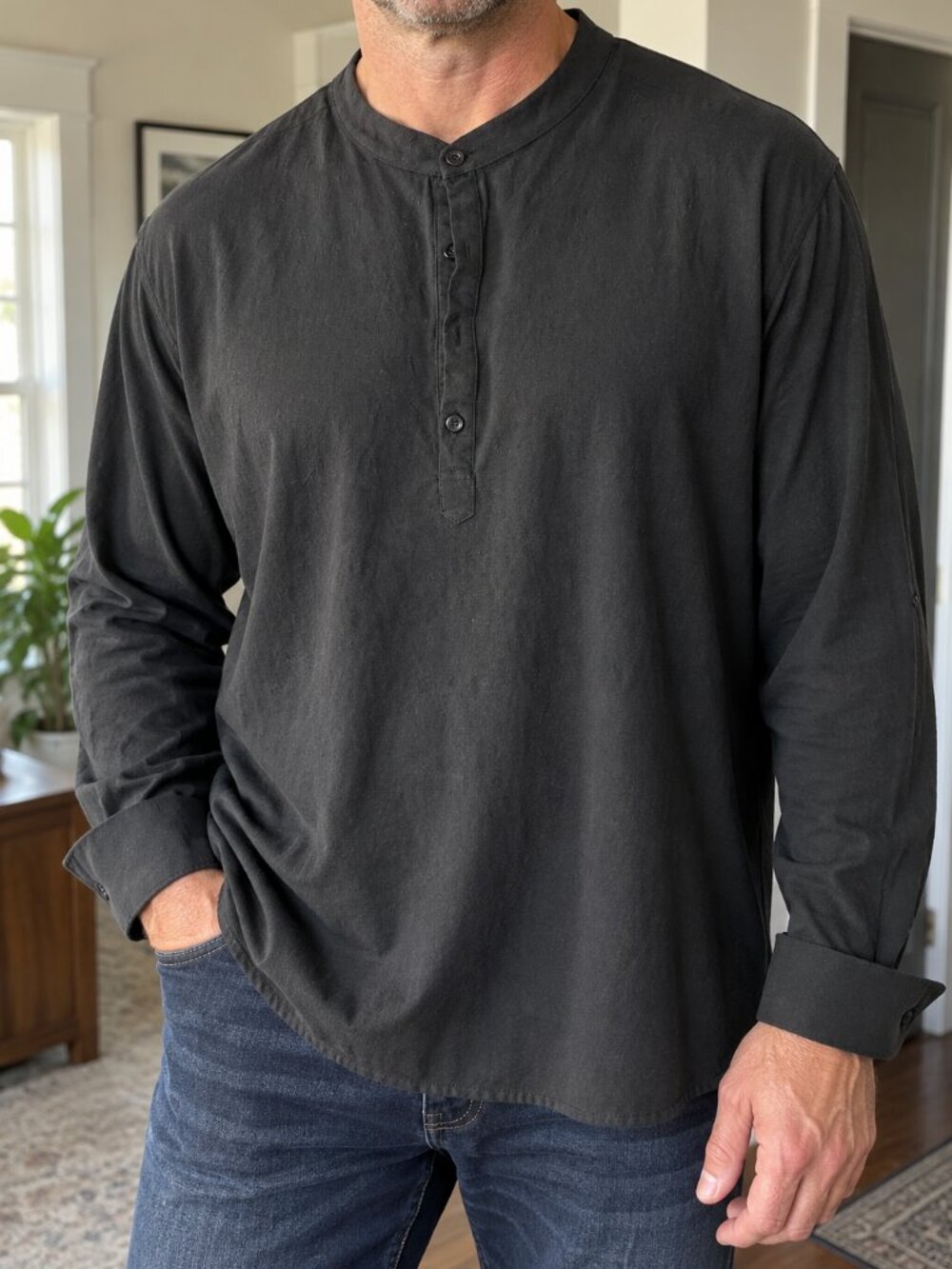 Hardaddy Men's 3XL Black Long Sleeve Henley Shirt
